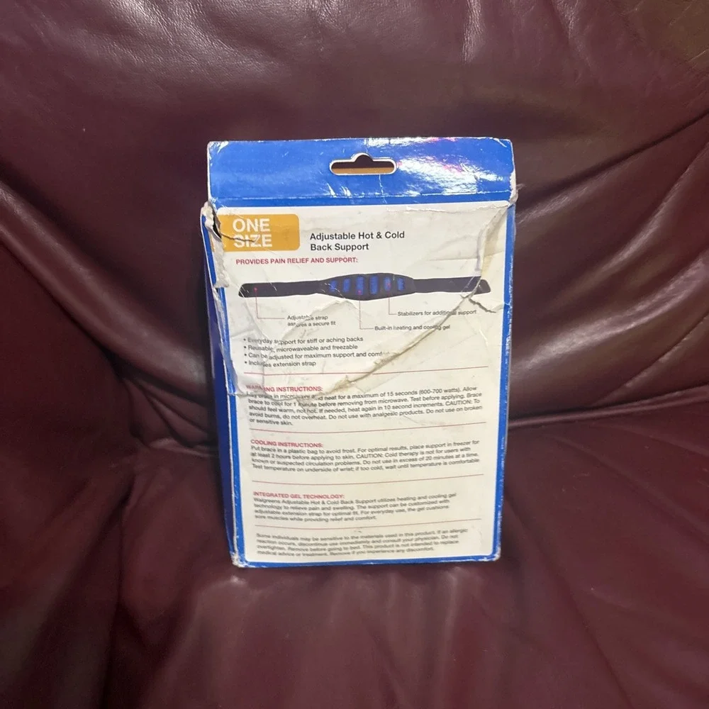 Walgreens Back Support Adjustable One Size Reusable Splints Microwaveable Freeze